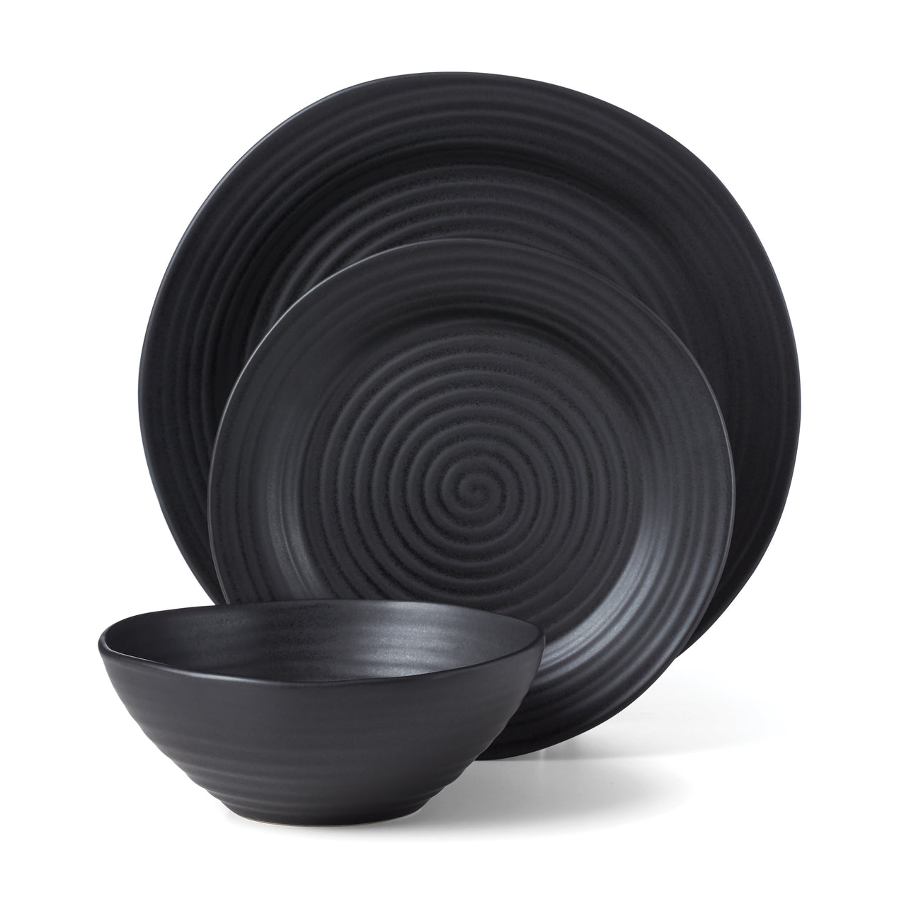 12-Piece Matte Stoneware Dinnerware Set, Black, Ceramic Sold by at Home