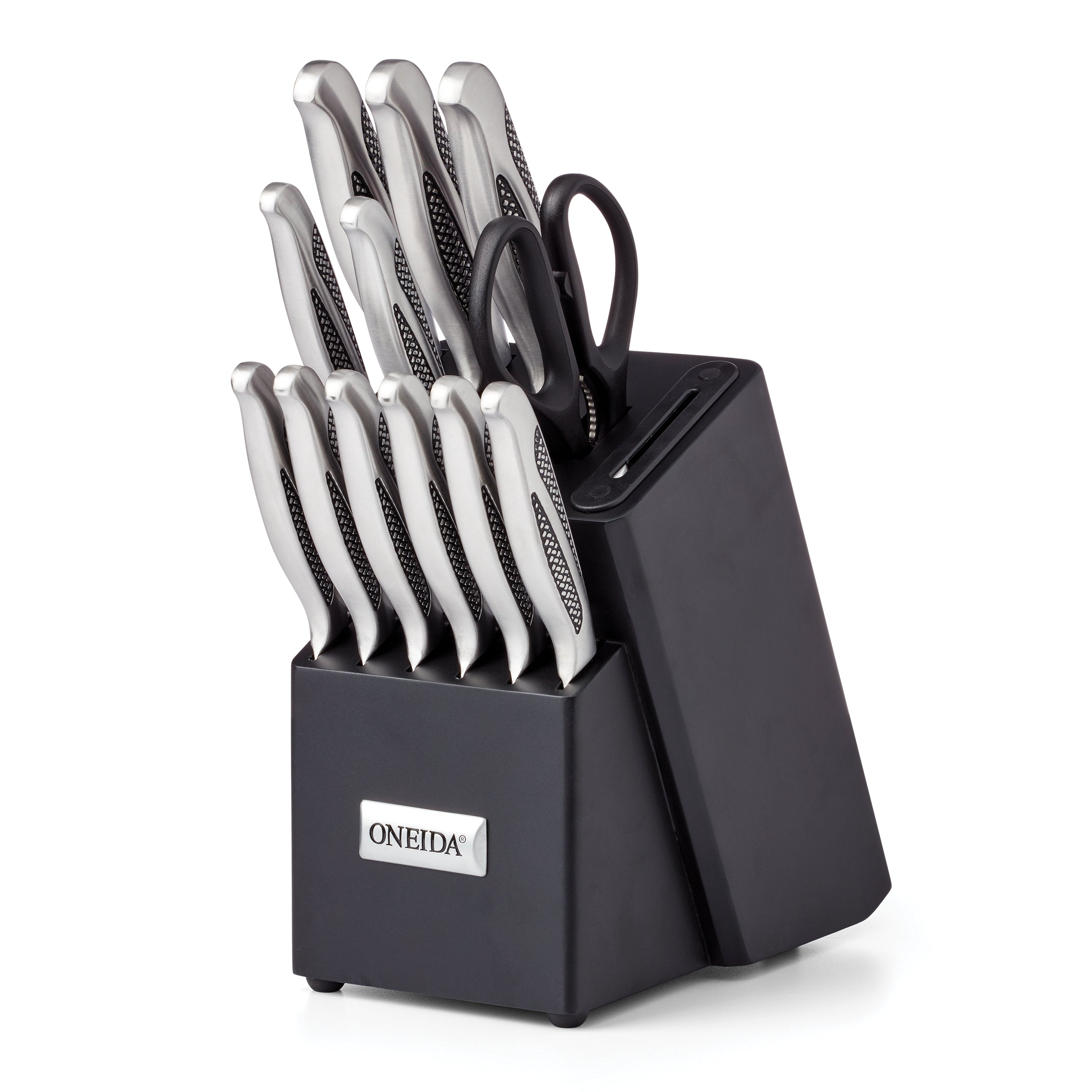 This 14-piece knife set with a built-in sharpener cuts everything